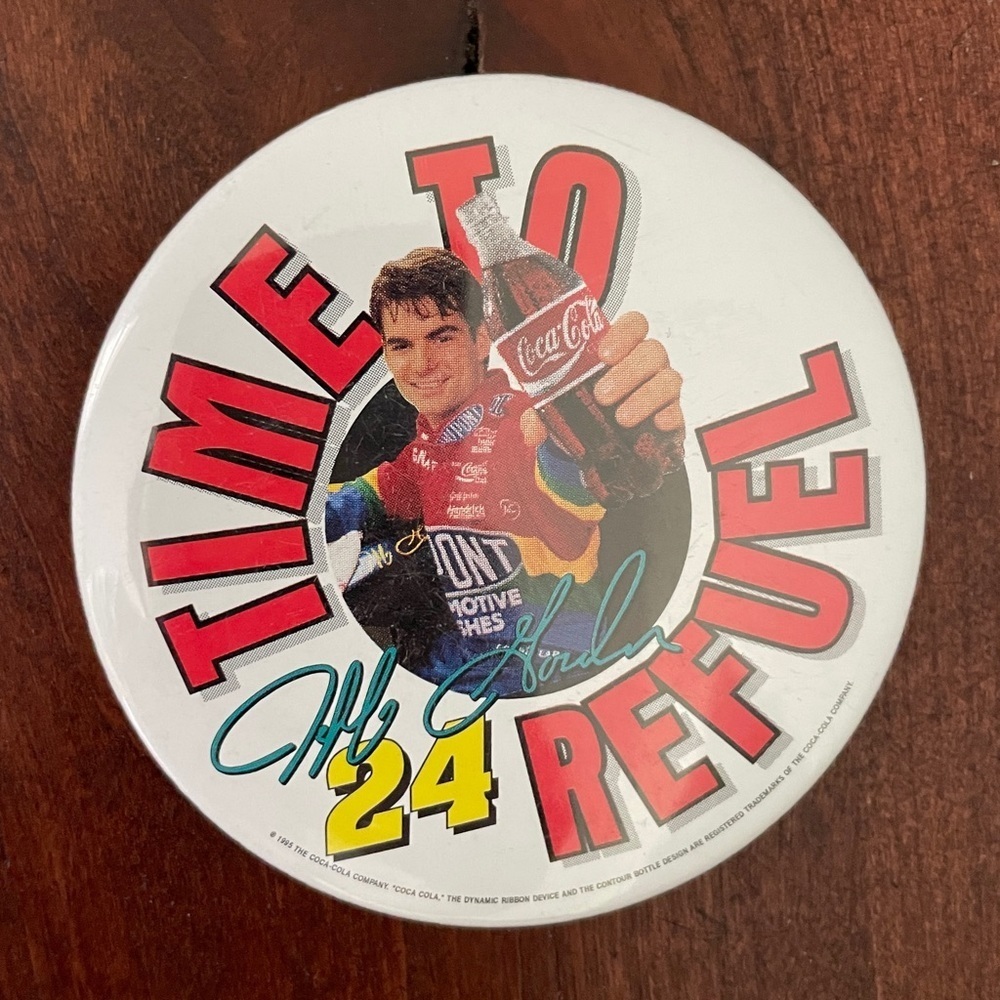 Gordon #24 Time to Refuel Coca-Cola 3” Button Vintage 1995 NASCAR Pin